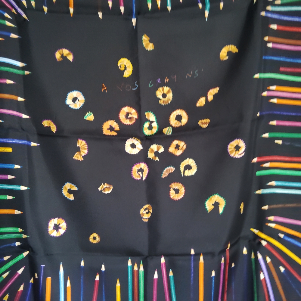 Black Scarf with Colorful Pencil Design